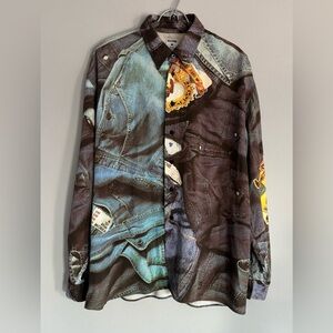 RARE Vintage Moschino Jeans 90s All-Over Denim Print Graphic Shirt XL
